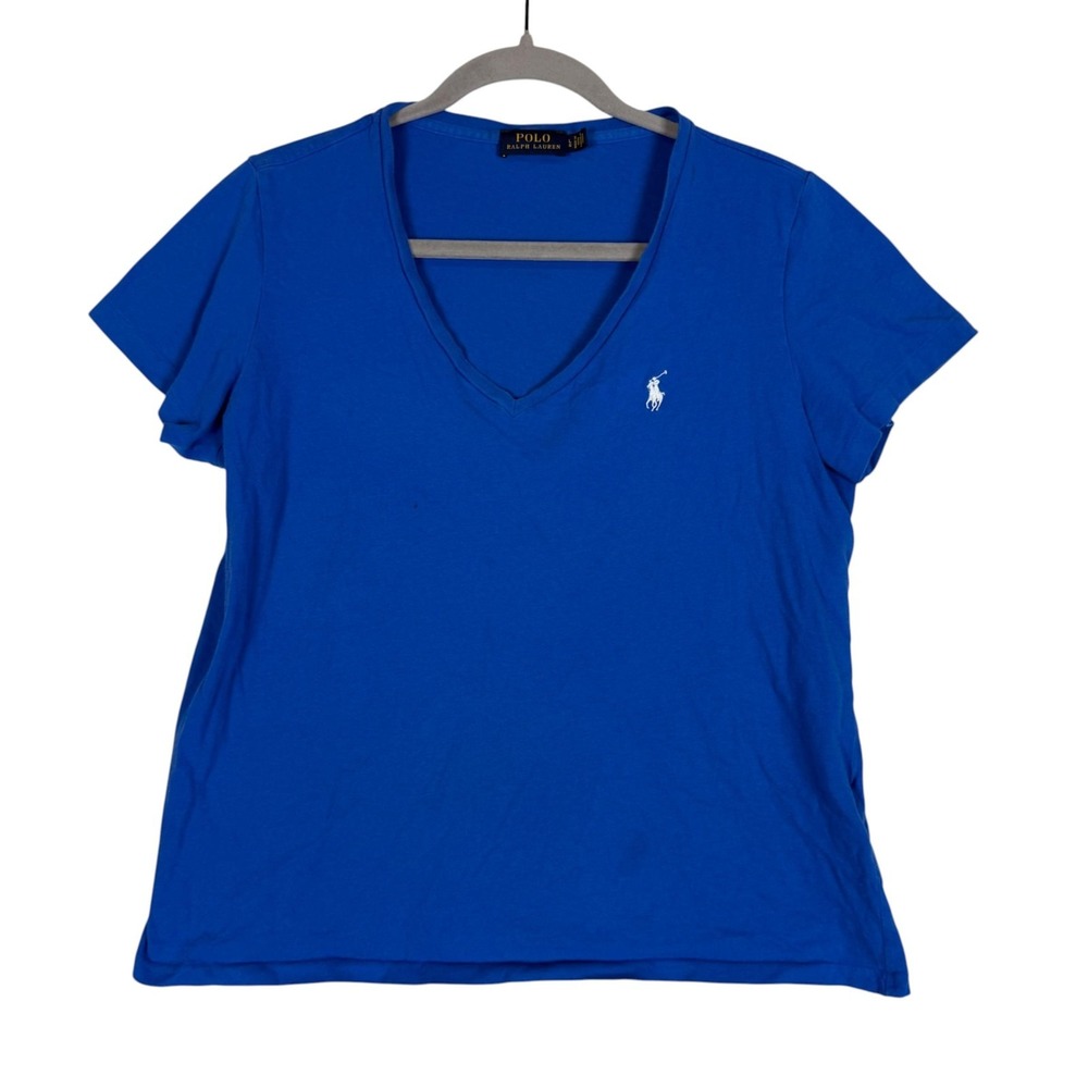 Polo Ralph Lauren Shirt Womens Large Blue V Neck Short Sleeve Pony Logo Tee